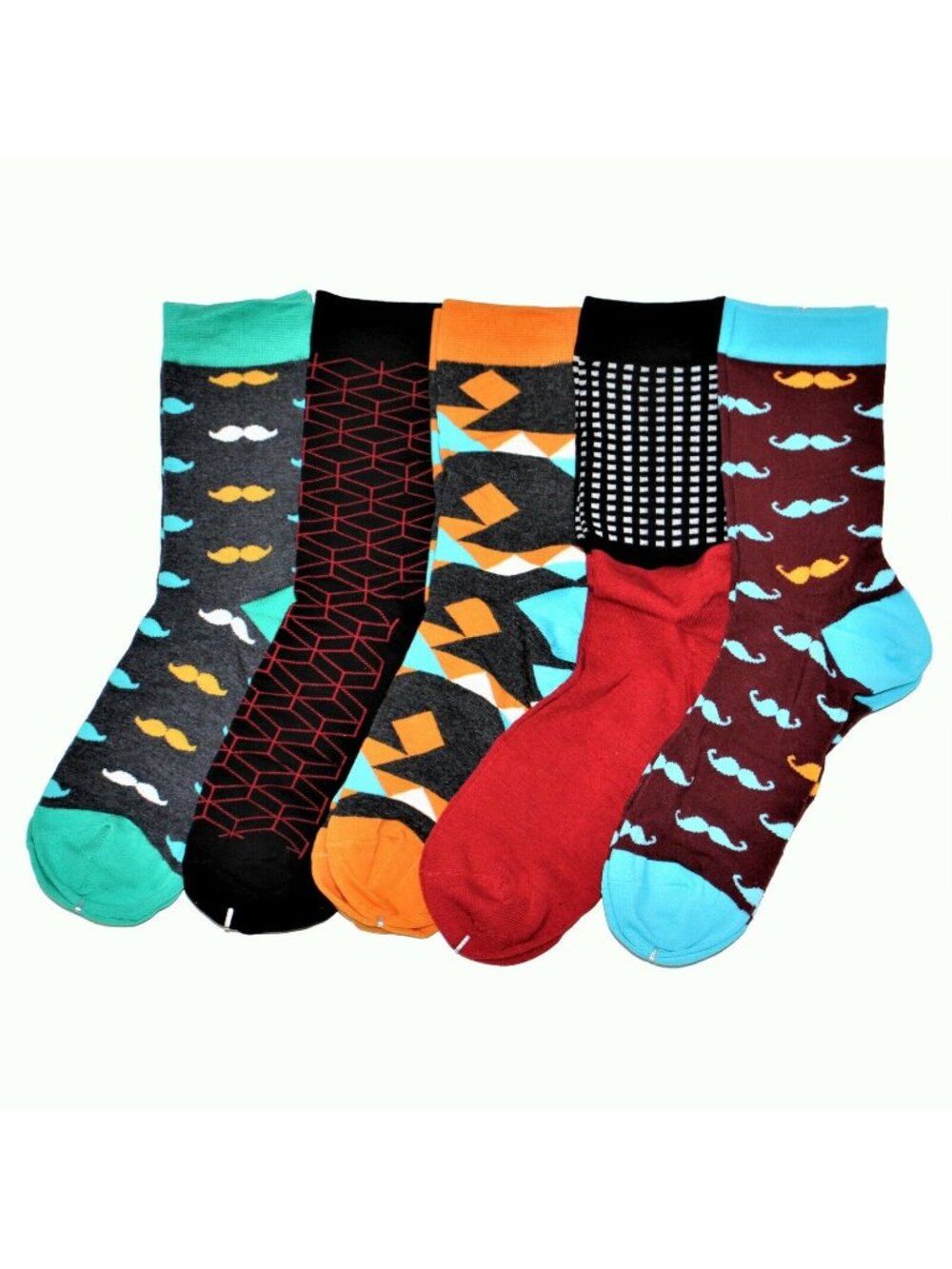Men's Haberdashery Dress Socks Set of 5 Mustache Dress Socks Fun Size 8-12